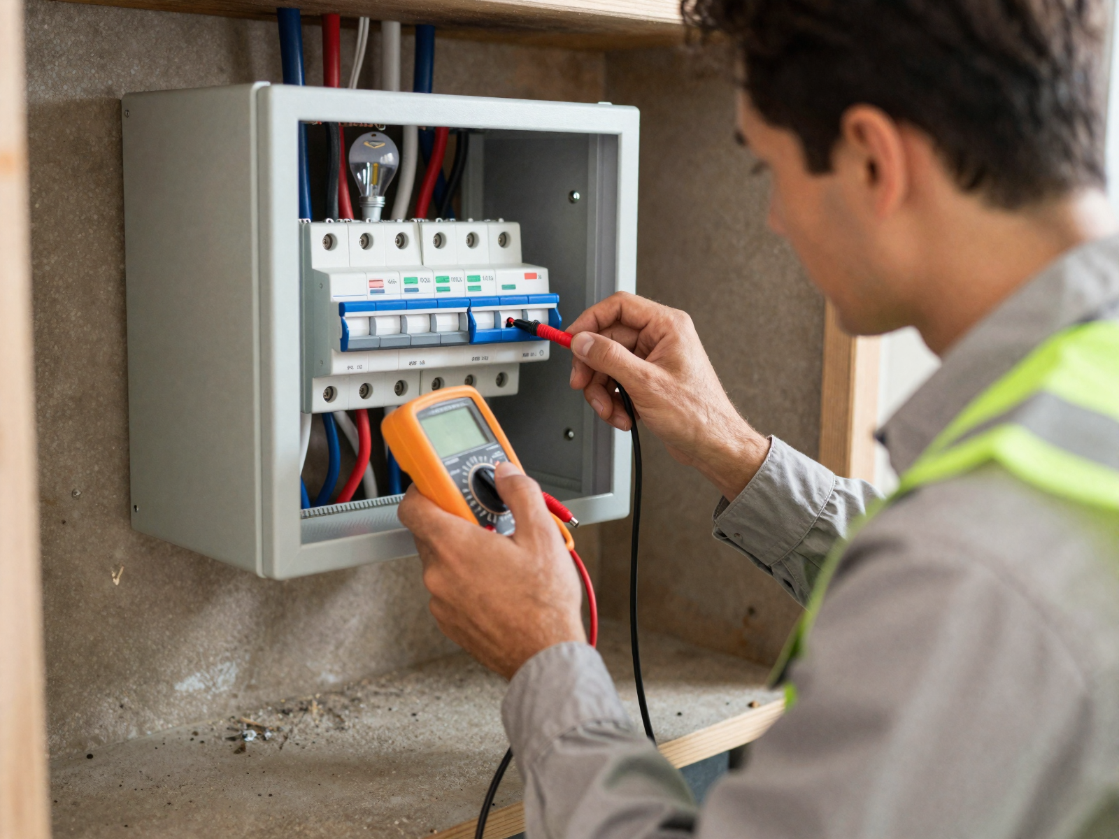 Professional electrician performing electrical work